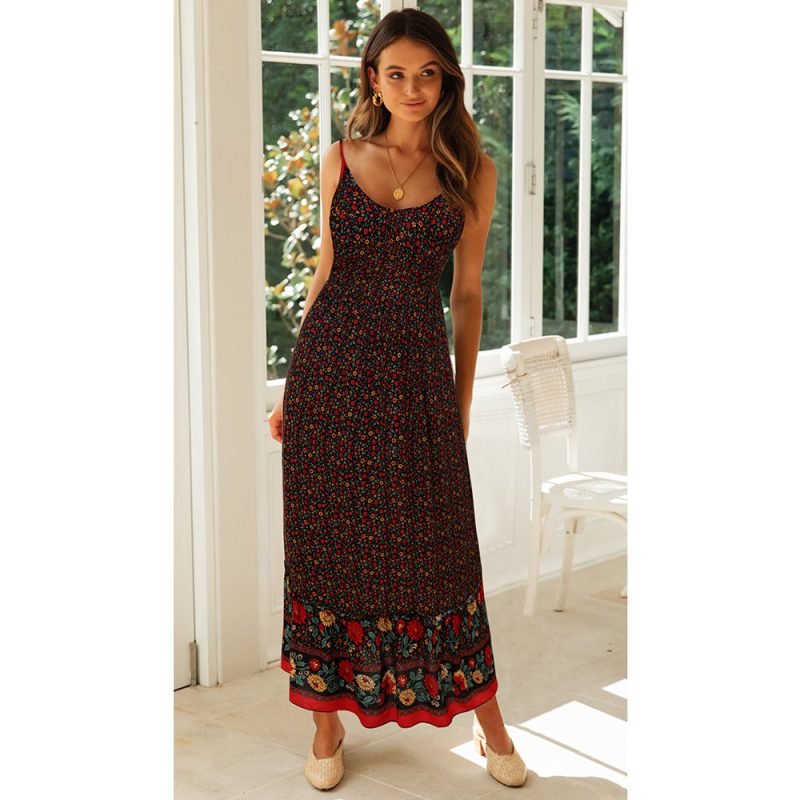 Summer  Women Clothing Bohemian V-neck Rayon Suspender  Floral Dress - Image 3
