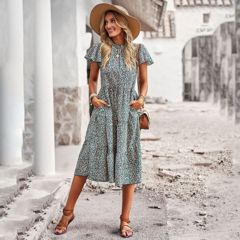 Bohemian Casual Dress Women Spring Summer Elegant Floral Dress - Image 3