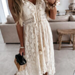Summer Lace Sling Large Swing Solid Color Long Maxi Dress - Image 5