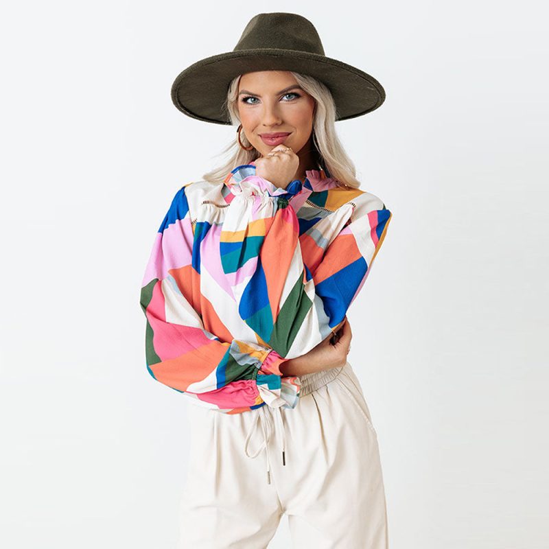 Color Block Stitching Long Sleeved Top Women Autumn Loose Casual Pullover - Image 2