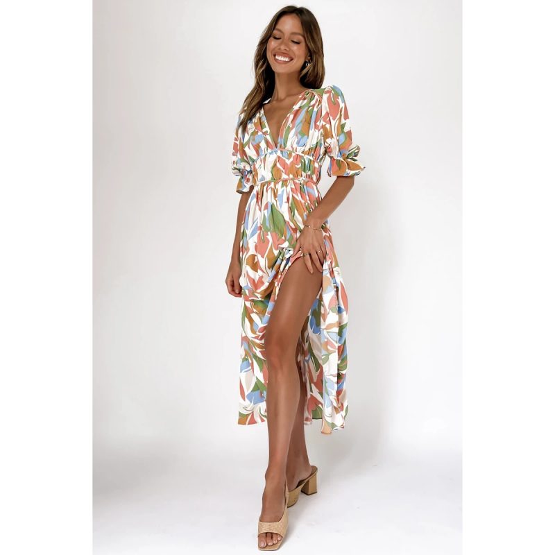 Spring Summer Digital Floral Print Fresh Sweet Mid-Length Dress - Image 2