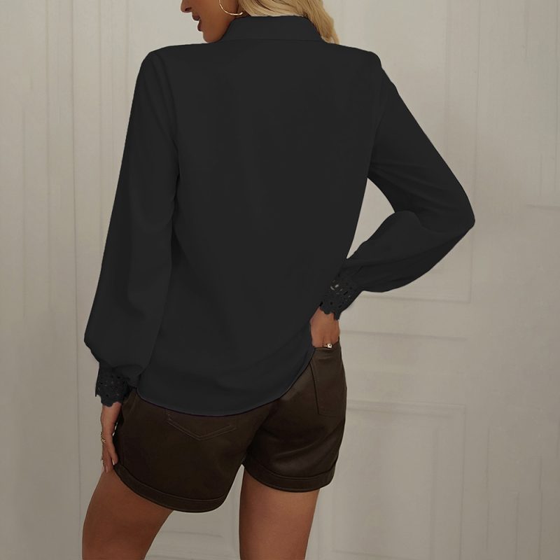 Solid Color Shirt Women Spring Summer Casual Long Sleeved Shirt - Image 4