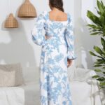 Printed Dress Women Lace up Puff Sleeve Ruffles Vacation Dress - Image 2