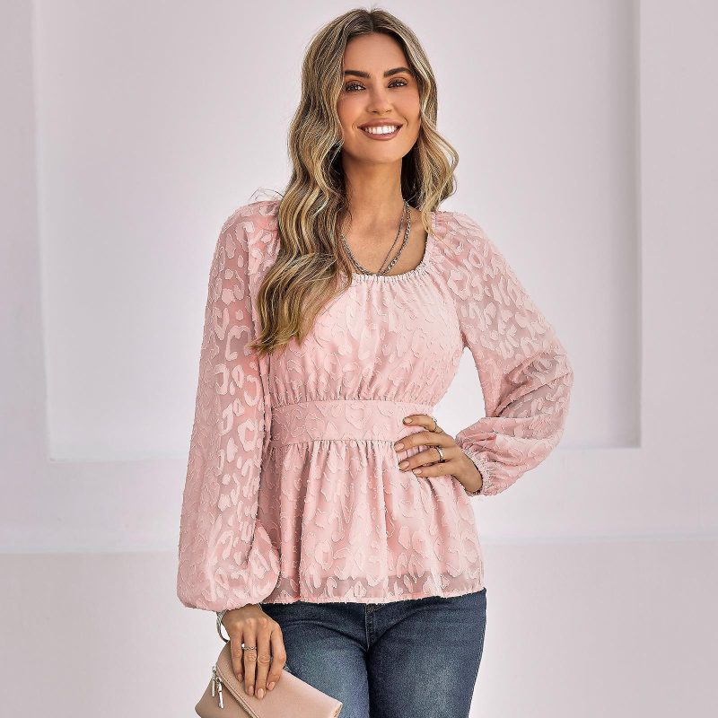 Women Autumn Winter Clothes Long Sleeve Crew Neck Casual Slim Blouse - Image 3