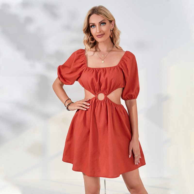 Dress Summer Solid Color Cropped Outfit Short  Sexy Bandeau Dress for Women - Image 2