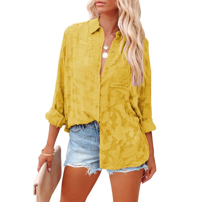Spring Lace Tulle Long-Sleeved Shirt Women Loose Casual Chiffon Shirt - Image 5