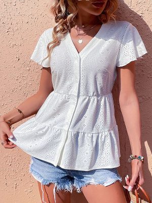 Women Summer Tops Casual Simple White Shirt