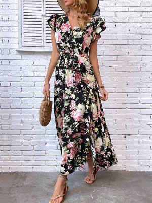 Women Clothing Summer Vacation Mid Length Split Floral Dress