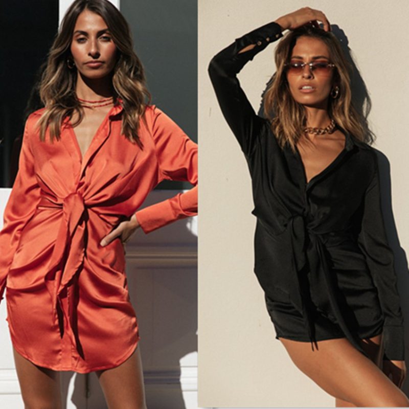 Women Lace up Collared Irregular Asymmetric Shirt - Image 4