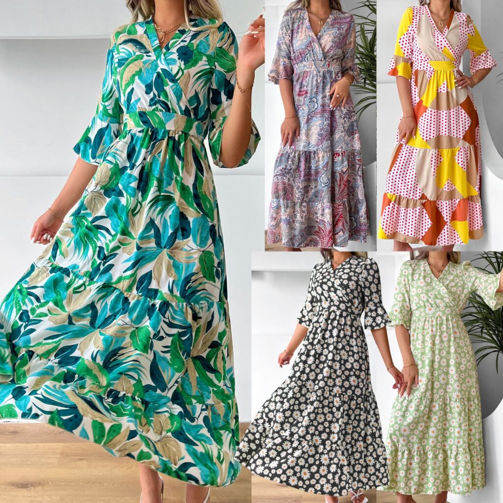 Women  Clothing Floral Dress Bell Sleeve Vacation Dress - Image 5