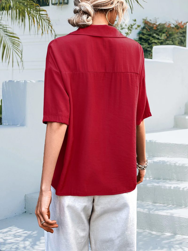 Spring Summer Vintage Suit Collar Short Sleeved Shirt Loose Top Women - Image 5