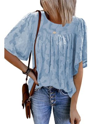 Summer Half Sleeve Lace Shirt Ladies Loose round Neck Pullover