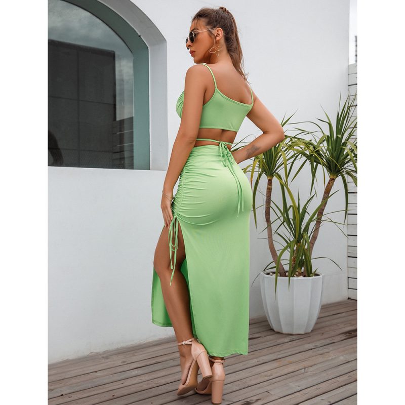 Women Clothing  Summer Sexy Sleeveless Split Midi Dress Milk Silk Maxi Dress Women - Image 4