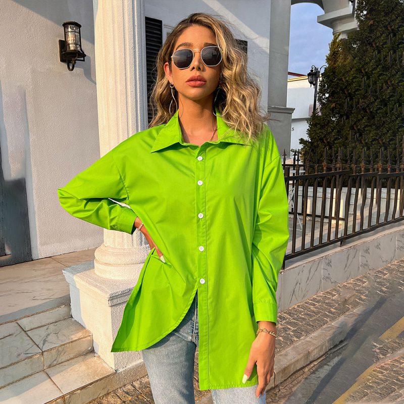 Women Clothing Shirt Solid Color Loose Long Sleeves Casual Top Women Women Clothing - Image 2