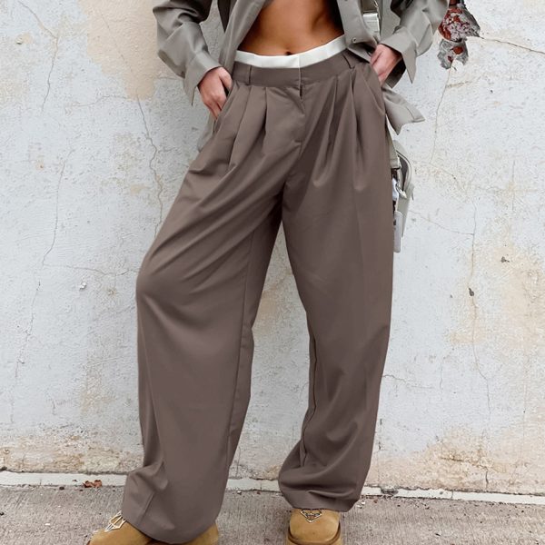 Fall Brown High Waist Trousers Design Contrast Color Loose Harem  WorkPants Minority All Match Women Clothing - Image 2