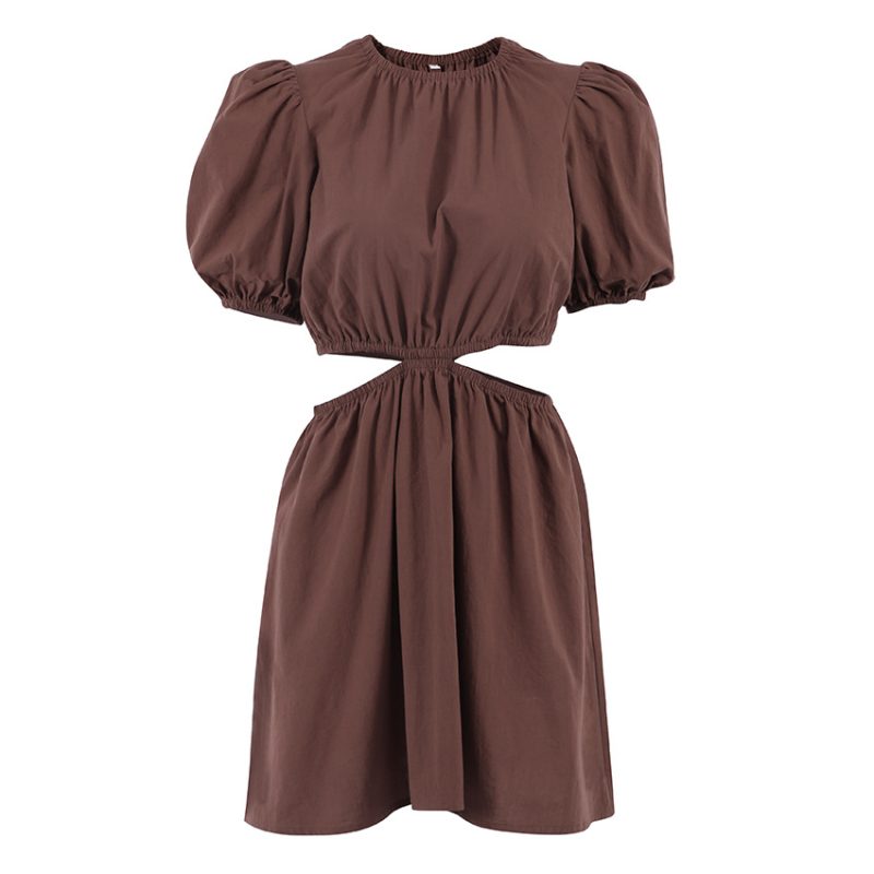 Summer French Casual Women Clothing Hollow Out Cutout Design Lantern Sleeve Dress A- line Dress - Image 5