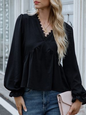 Women Clothing Lace Lace Collared Blouse Season Shirt