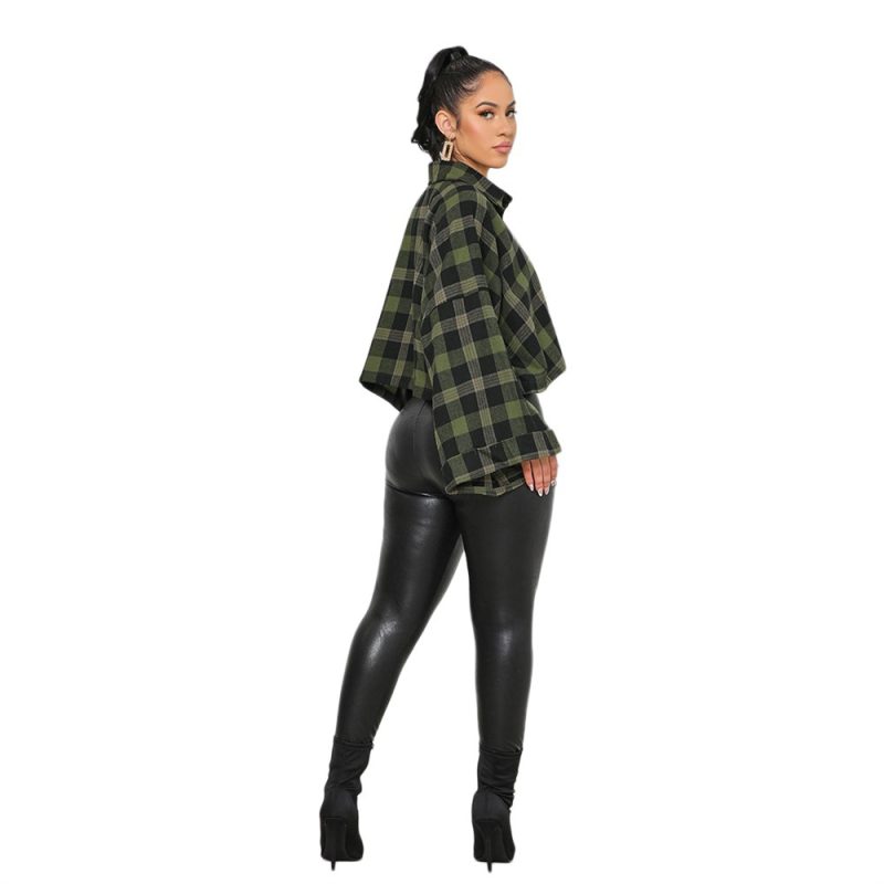 Short Loose Single Breasted Plaid Women Top - Image 4