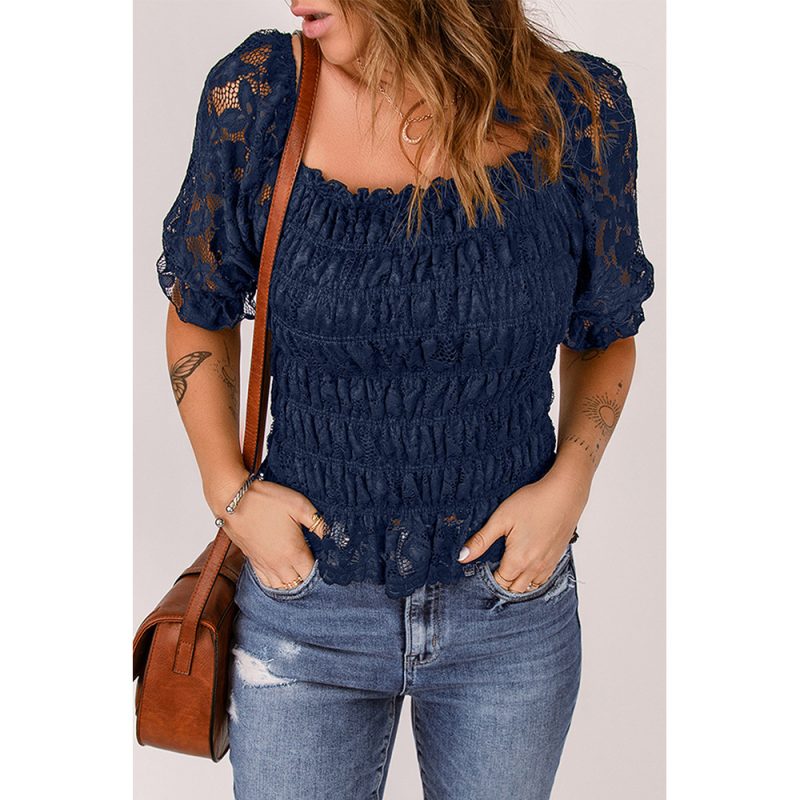 Summer Square Collar Chiffon Shirt Women Slim Fit Waist-Controlled Slimming Short Sleeve Top - Image 3
