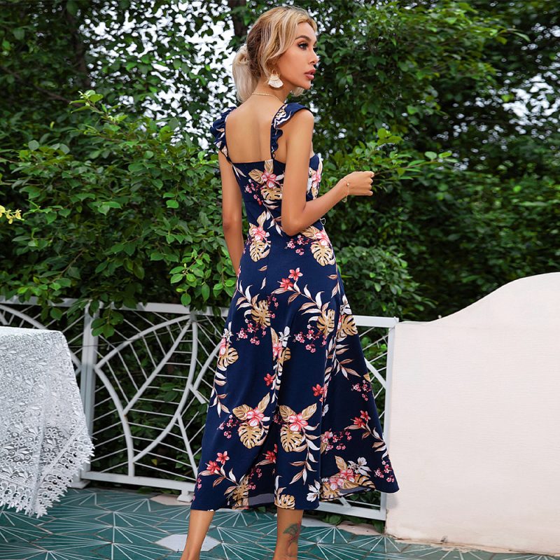 Summer Printed Sling Slit Dress Maxi Dress for Women Sundress - Image 3
