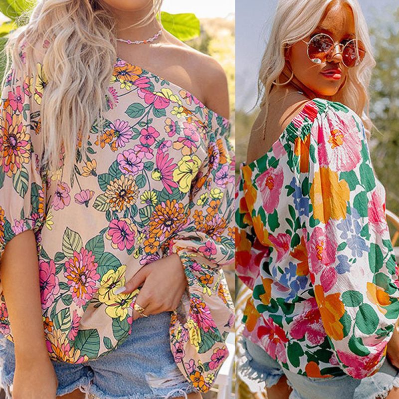Autumn Printed Shoulder Long Sleeve Loose Casual Top T-shirt Women - Image 4