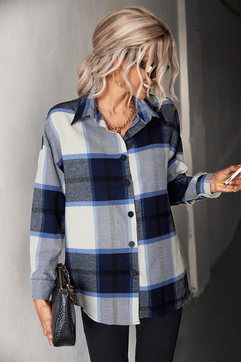 Autumn Women Clothing Classic Large Plaid Long Sleeve Shirt - Image 3