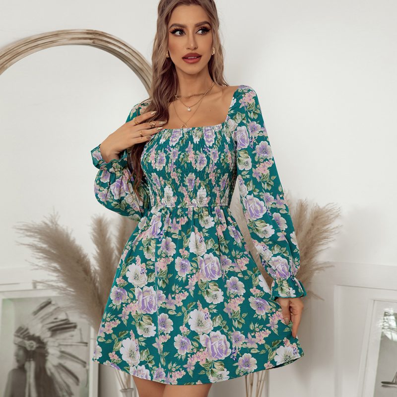 Floral Print French Collar Dress Spring Summer  for Women - Image 3