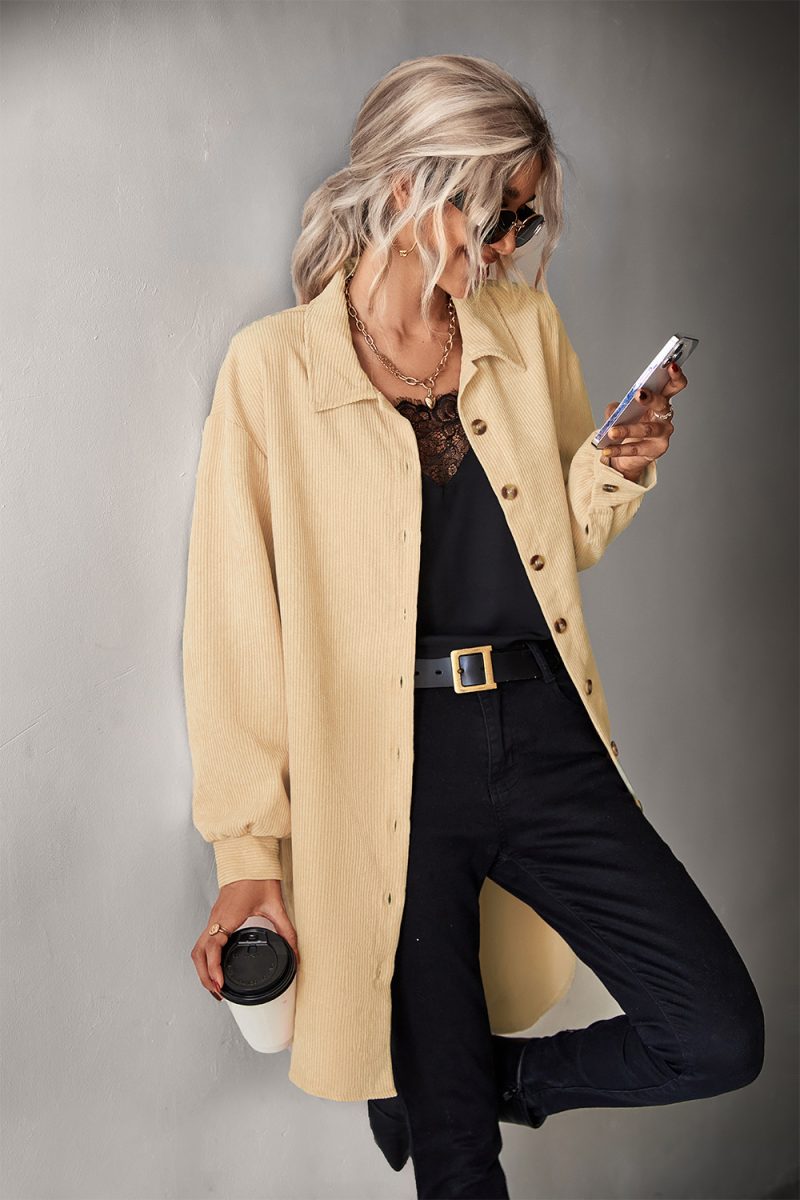 Autumn Women Clothing Buttons Irregular Asymmetric Shacket - Image 2