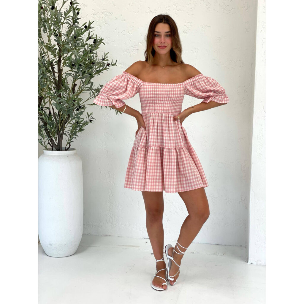 Summer Printed Checks Pleated Corset Casual Dress - Image 4
