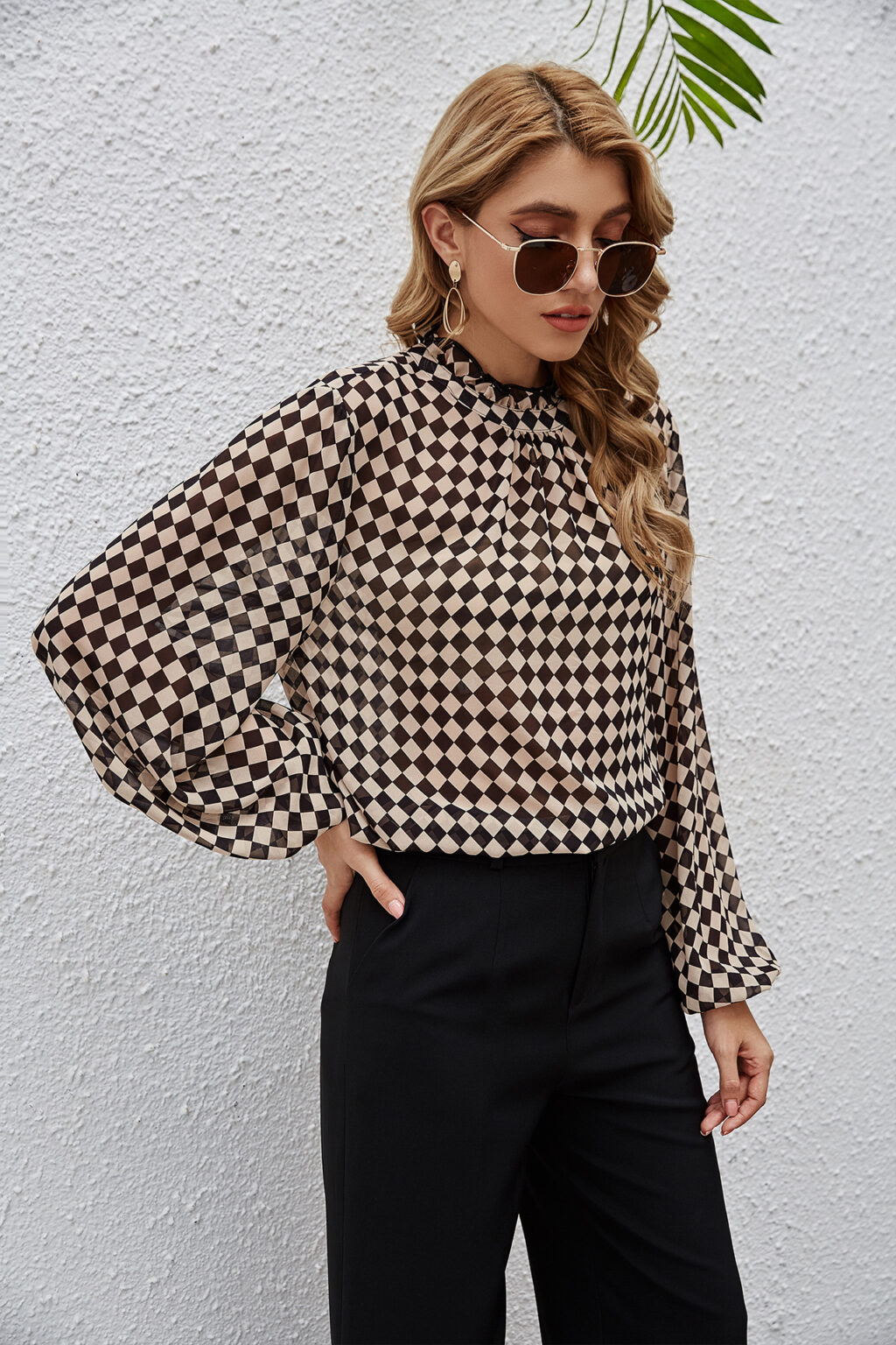 Sleeve Loose Chiffon Women T-shirt Square Plaid Spring Casual Small Shirt - Image 2