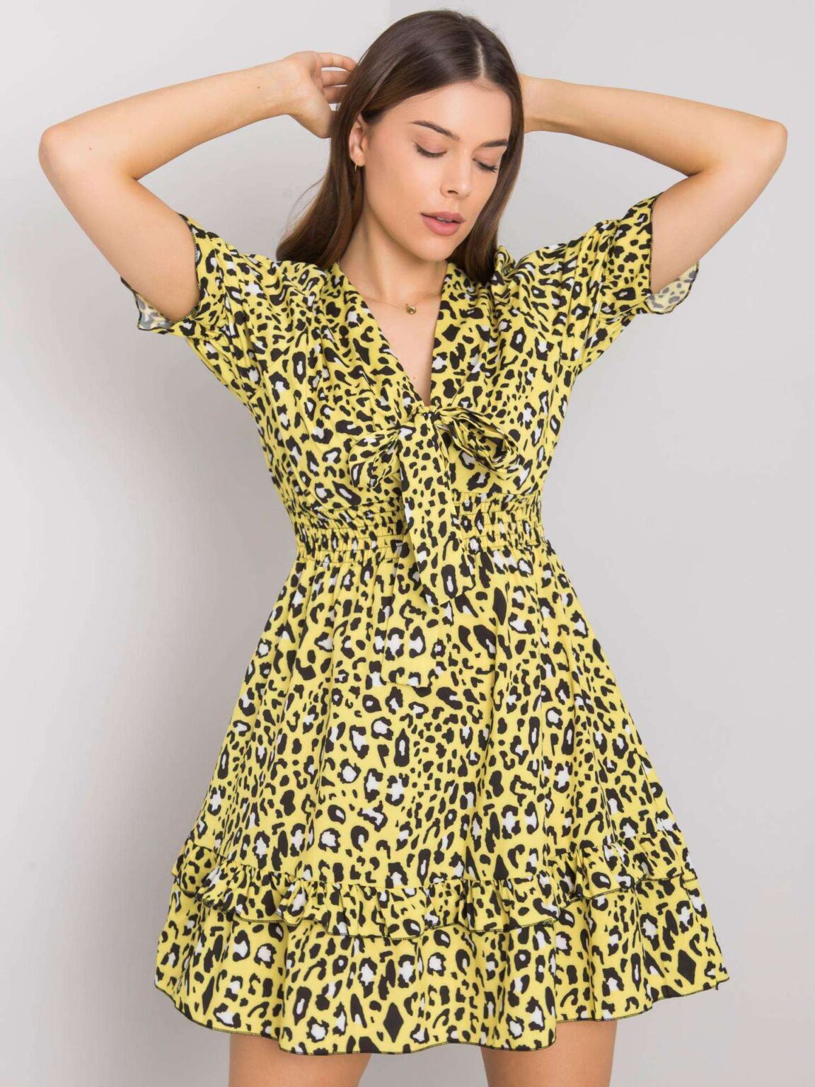 Spring Summer Women Clothes V-neck Short Sleeve Stringy Selvedge Dress - Image 2