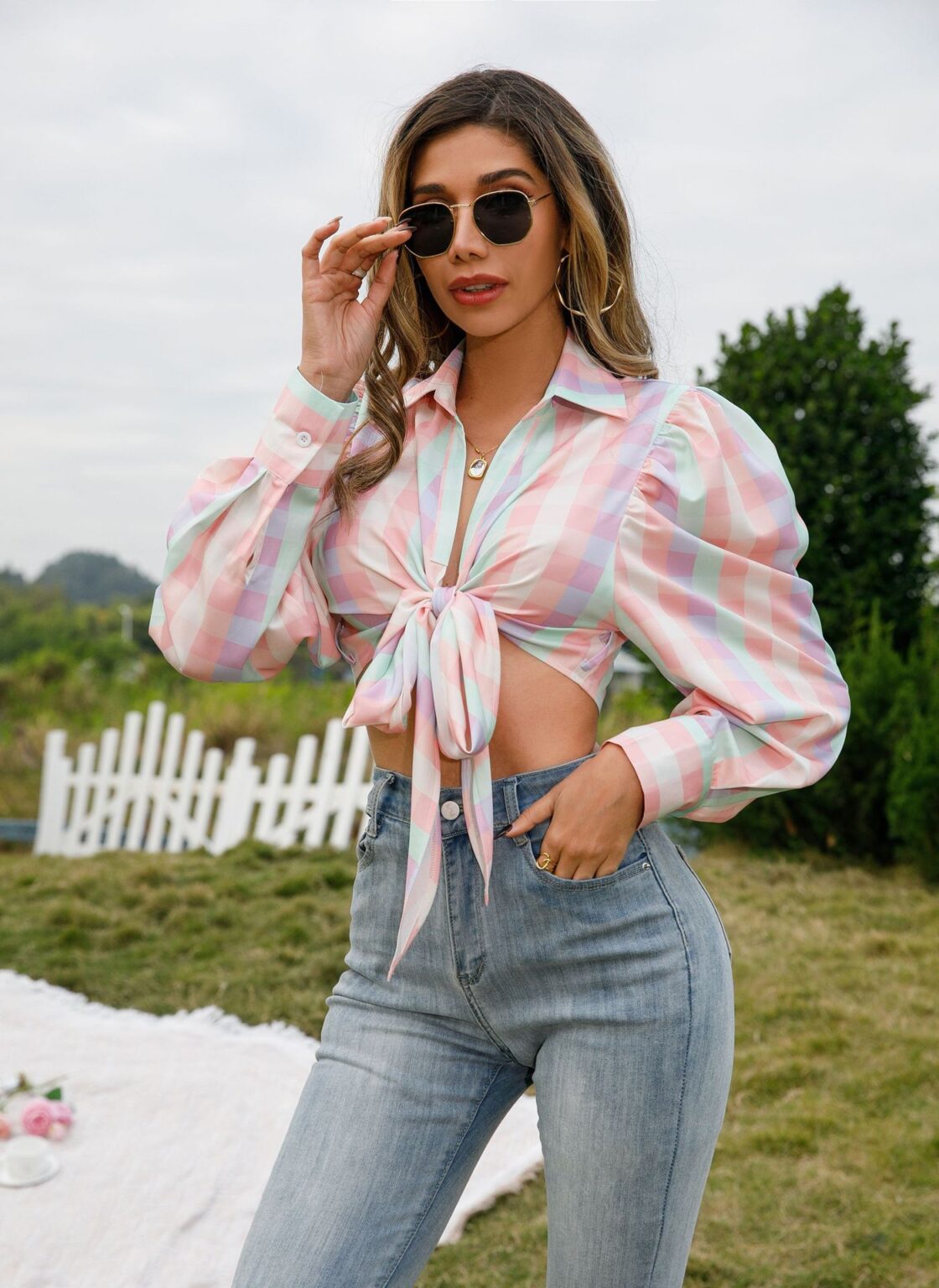 Spring Summer Plaid Long-Sleeved Cardigan Casual Shirt Women - Image 3