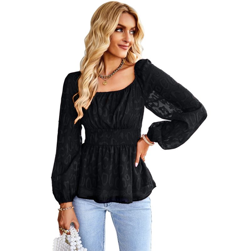 French Square Collar Fashion Women Wear Spring Autumn Four Seasons Long Shirt - Image 4