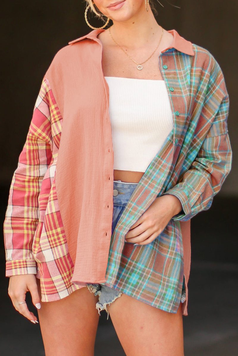 Fall Casual Plaid Stitching Thin Shacket Women - Image 4