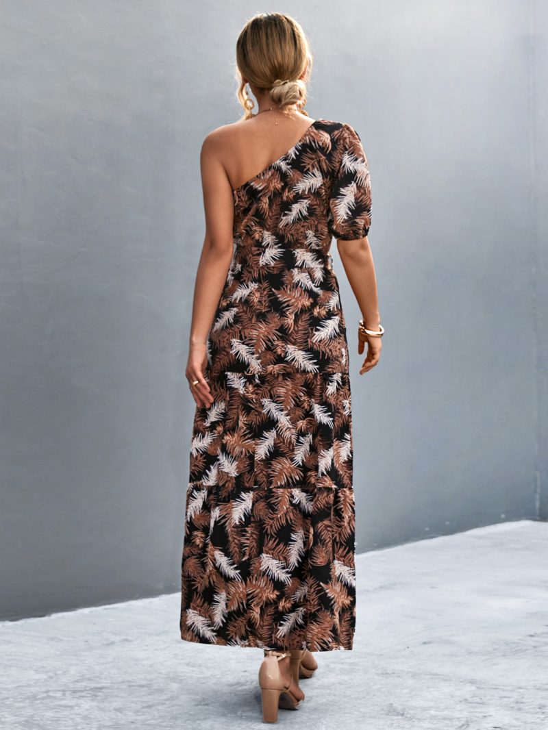 Popular Women Clothing Oblique Shoulder Printed Short Sleeve Dress - Image 4