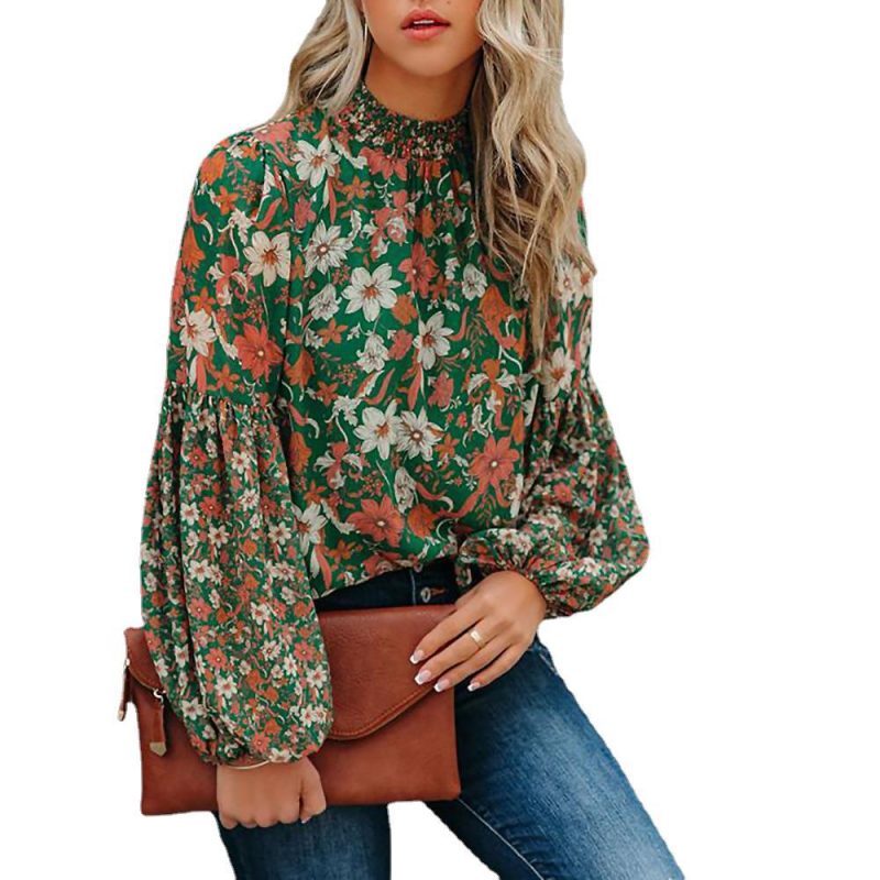 Printing Lantern Long Sleeve Loose Casual Shirt Autumn Winter Women Clothing - Image 5