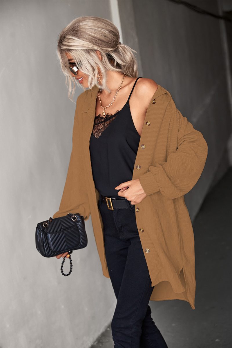 Autumn Women Clothing Buttons Irregular Asymmetric Shacket - Image 4