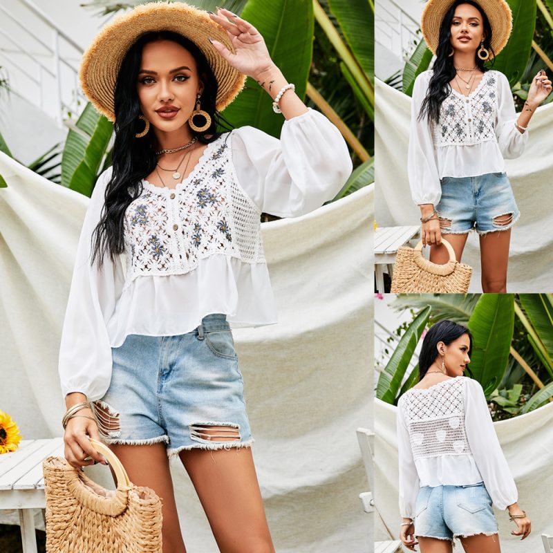 Summer Crochet Embroidery Embroidered Little Daisy Chiffon Shirt Cardigan - Image 3