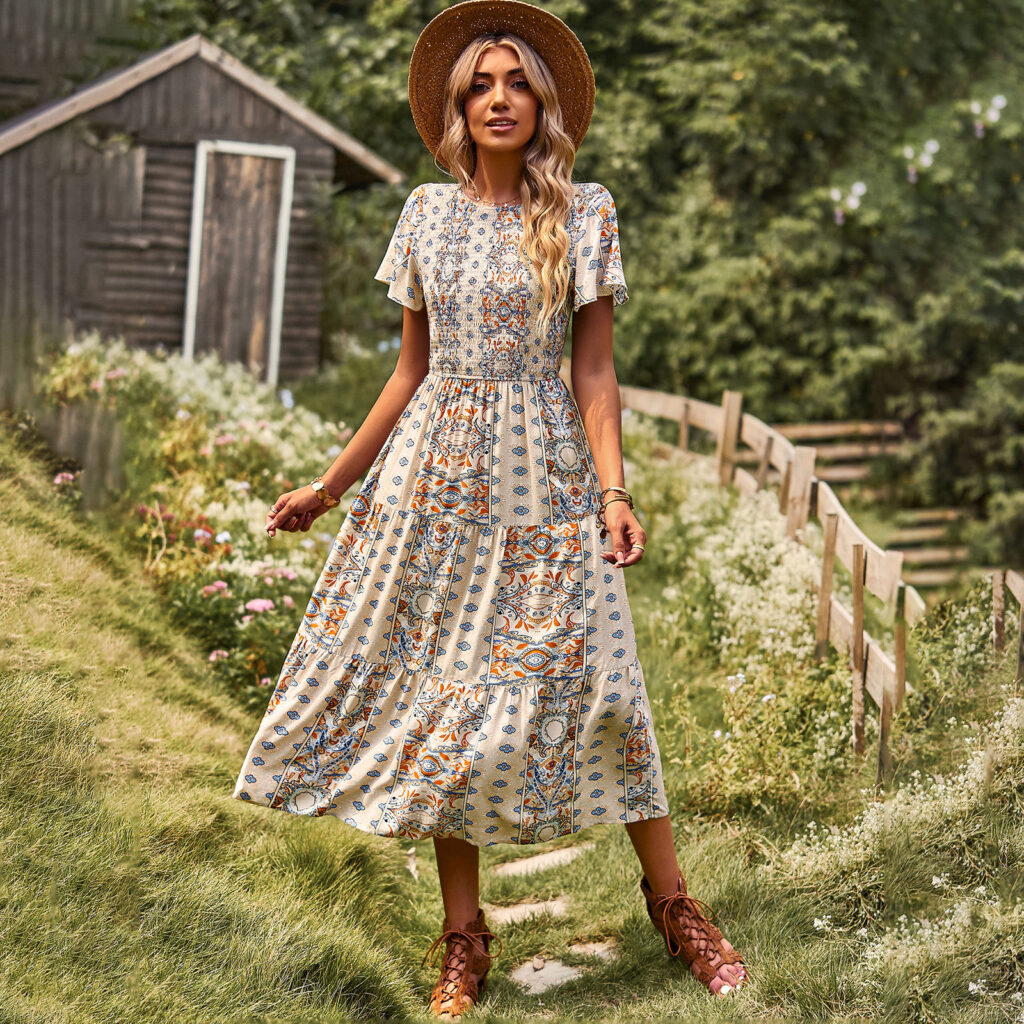 Bohemian Large Swing Dress Spring Summer Waist Slimming Slimming Dress Women
