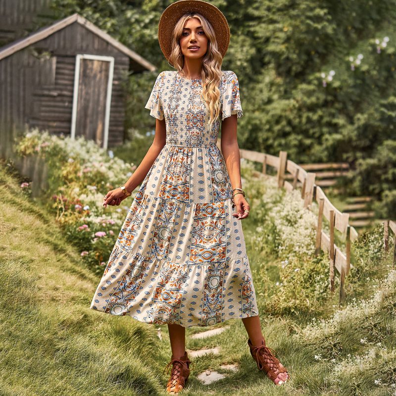 Bohemian Large Swing Dress Spring Summer Waist Slimming Slimming Dress Women