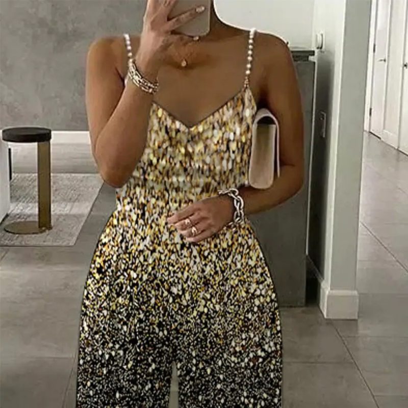 Summer Women Clothing Printed Sleeveless Sexy Backless Spaghetti Straps Jumpsuit Trousers - Image 2