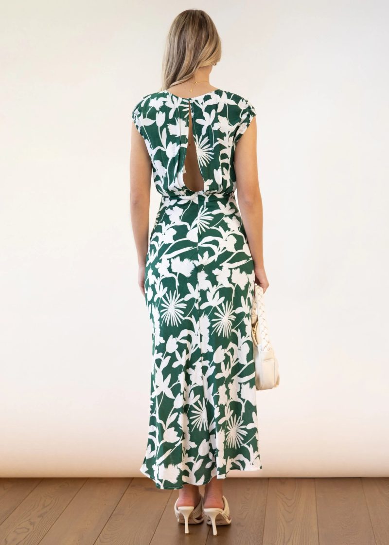 Round Neck Short Sleeve Printed Fold Split Dress Women  Clothing - Image 4