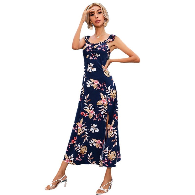 Summer Printed Sling Slit Dress Maxi Dress for Women Sundress - Image 4
