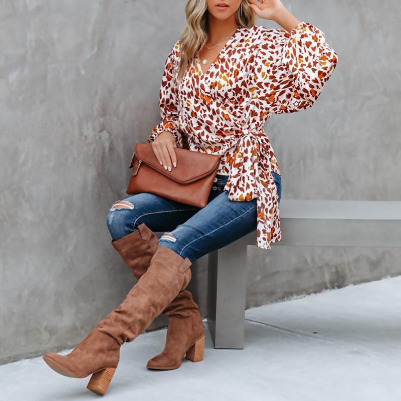 Spring Summer New  Long-Sleeved Casual Shirt Fashion Floral Print Lantern Sleeve Loose Women Top - Image 4
