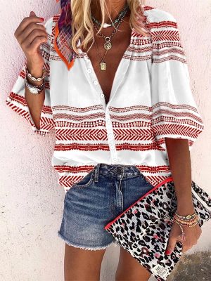 Women Striped Printing Stylish Shirt Women Top