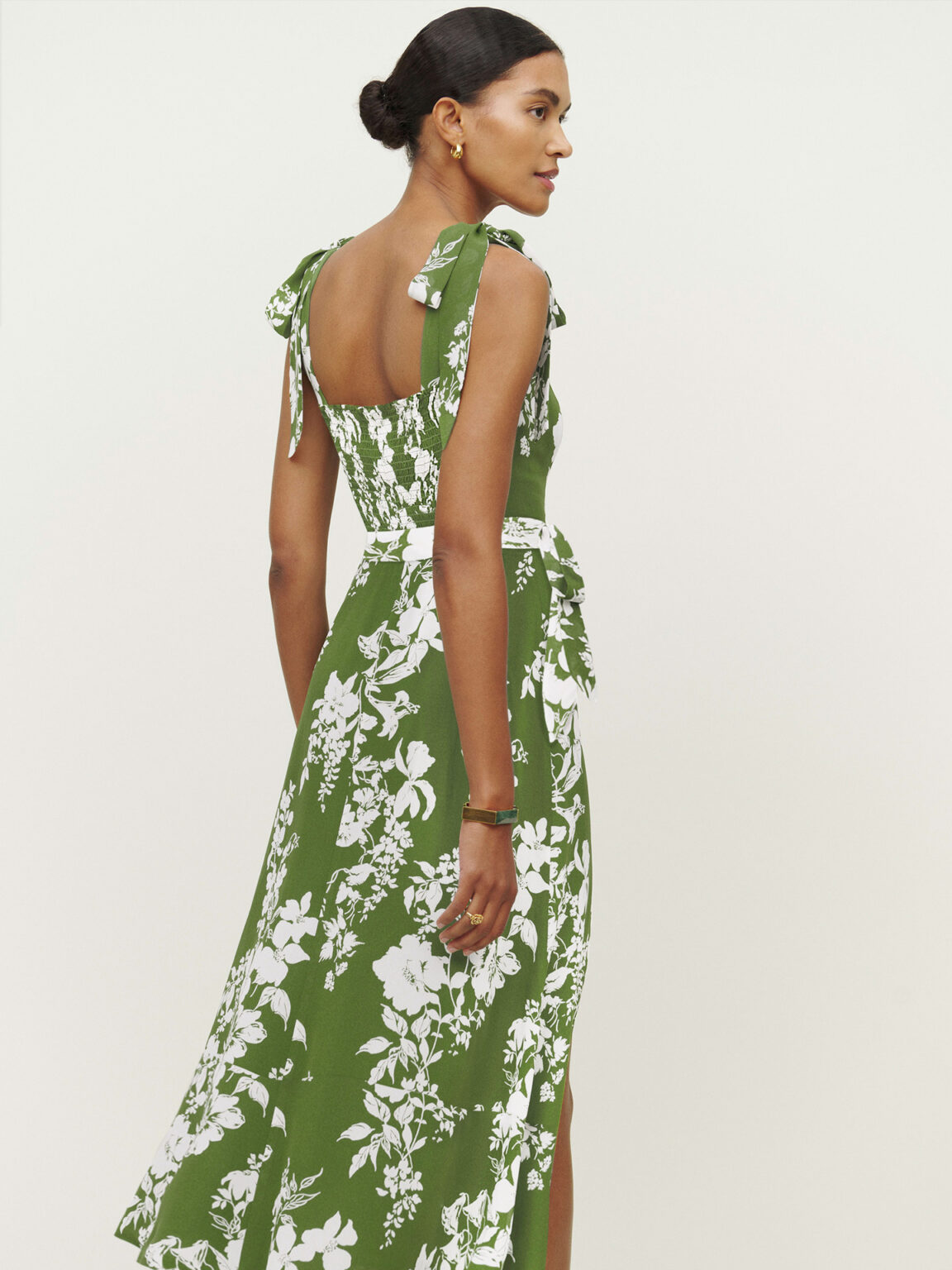 Spring Summer Women  Wear Sling Lace up Tube Top Split Floral Dress Elegant with Belt - Image 3