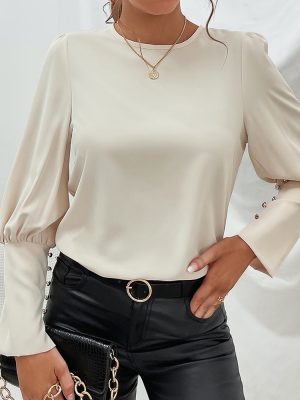 Office round Neck Pullover Long Sleeve Shirt Elegant Shirt Top Women