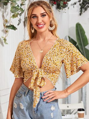 Summer Cardigan Bow Floral Princess   Ruffled Shirt Top for Women