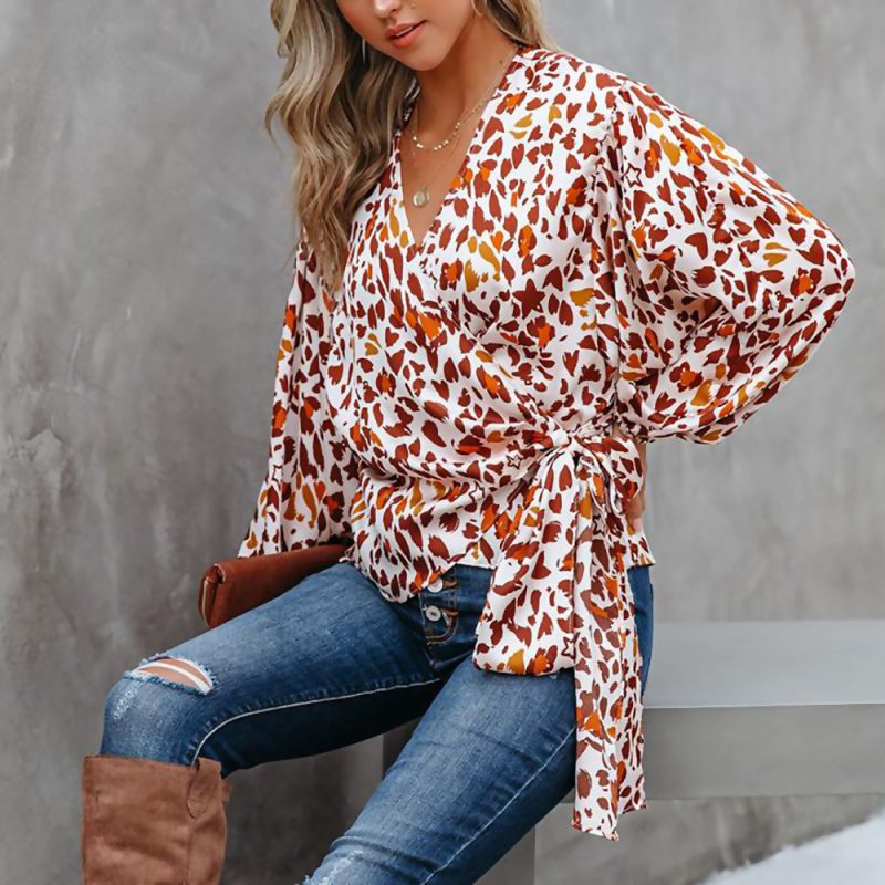 Spring Summer New  Long-Sleeved Casual Shirt Fashion Floral Print Lantern Sleeve Loose Women Top - Image 2