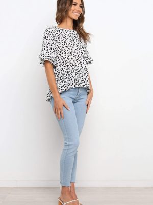 Spring Summer Short Sleeves Leopard Print Loose Shirt Top Women